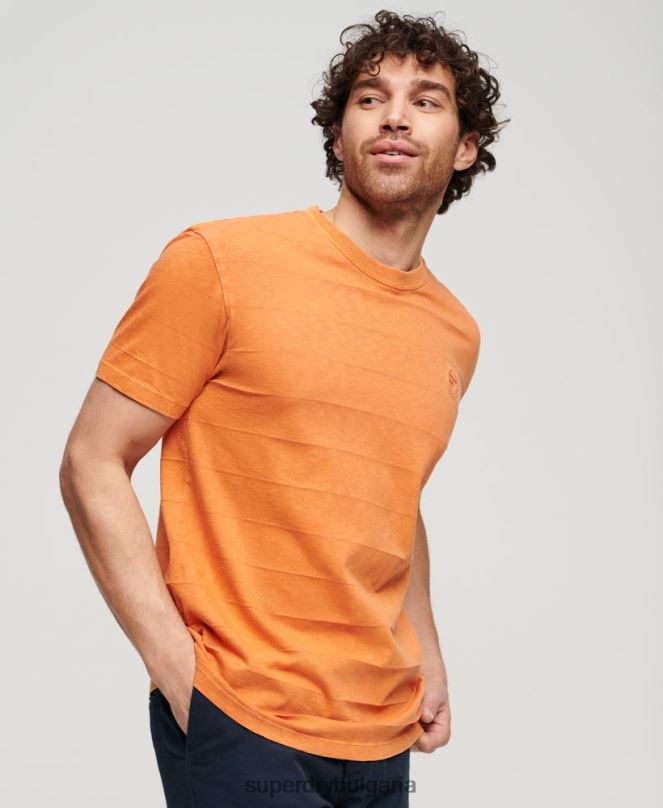 Superdry облекло N00H21 оранжево мъже тениска с ретро текстура от органичен памук