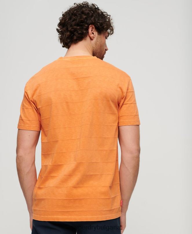 Superdry облекло N00H21 оранжево мъже тениска с ретро текстура от органичен памук