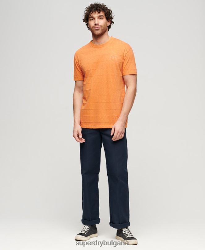 Superdry облекло N00H21 оранжево мъже тениска с ретро текстура от органичен памук