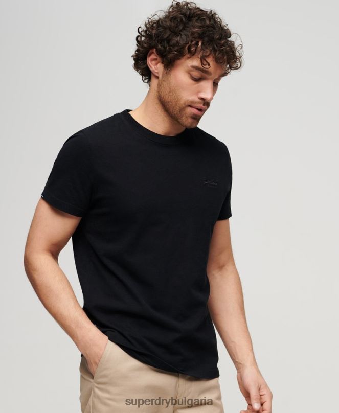 Superdry облекло N00H3 черен мъже тениска с лого от органичен памук