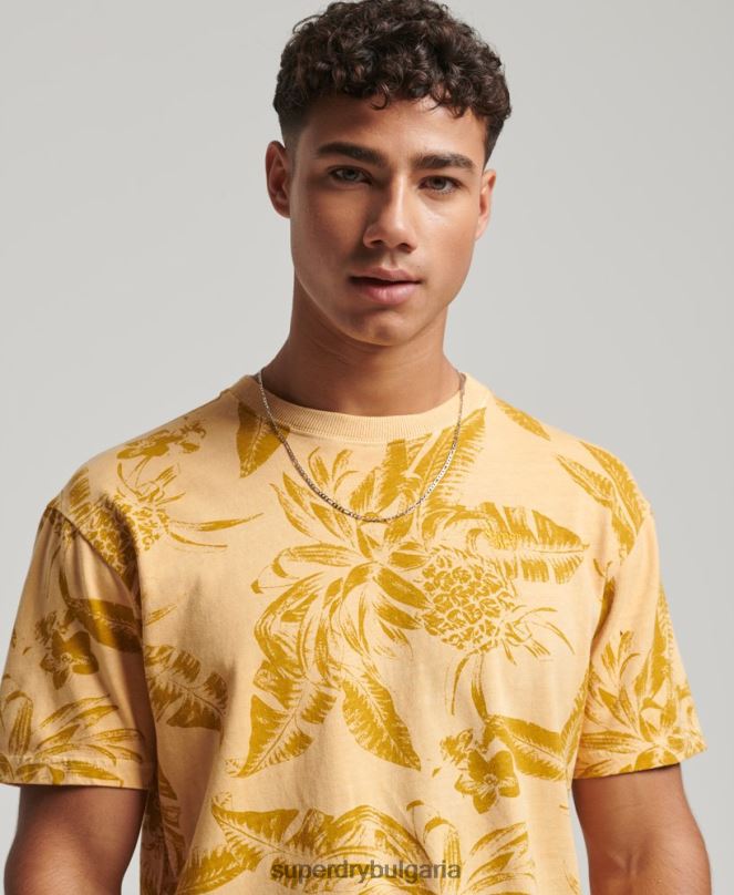 Superdry облекло N00H32 жълто мъже тениска с пребоядисани щампи