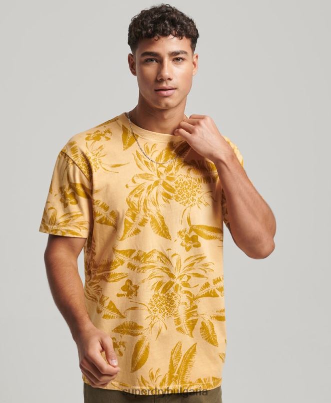 Superdry облекло N00H32 жълто мъже тениска с пребоядисани щампи