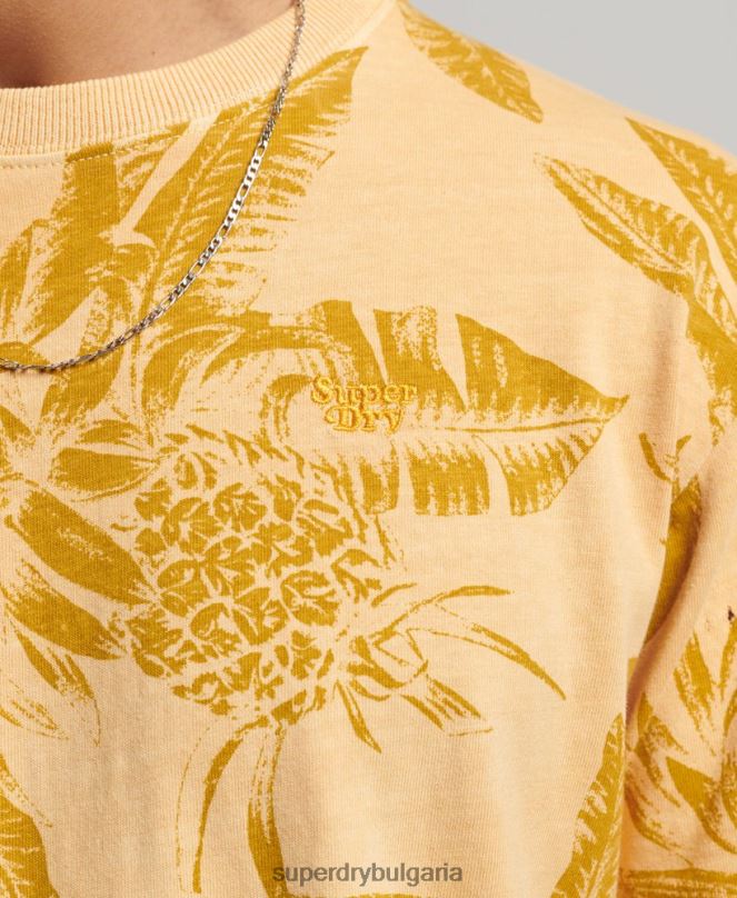 Superdry облекло N00H32 жълто мъже тениска с пребоядисани щампи