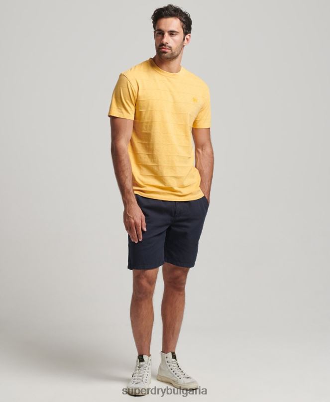 Superdry облекло N00H34 жълто мъже тениска с ретро текстура от органичен памук