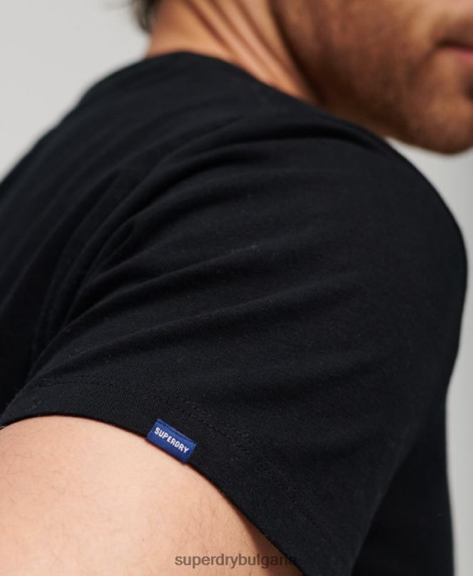 Superdry облекло N00H3 черен мъже тениска с лого от органичен памук