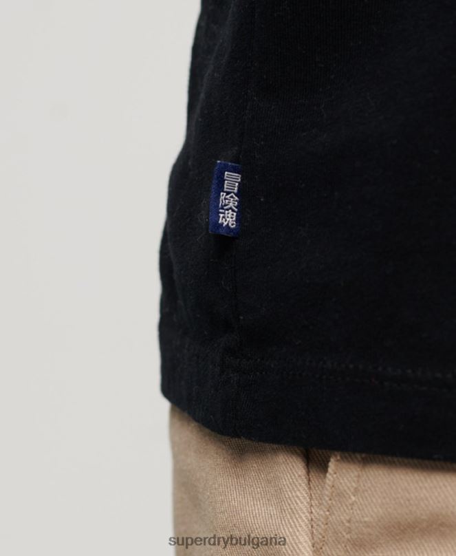 Superdry облекло N00H3 черен мъже тениска с лого от органичен памук