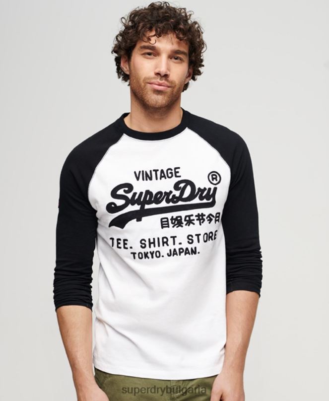 Superdry облекло N00H42 бяло мъже ретро лого магазин реглан горнище с дълъг ръкав