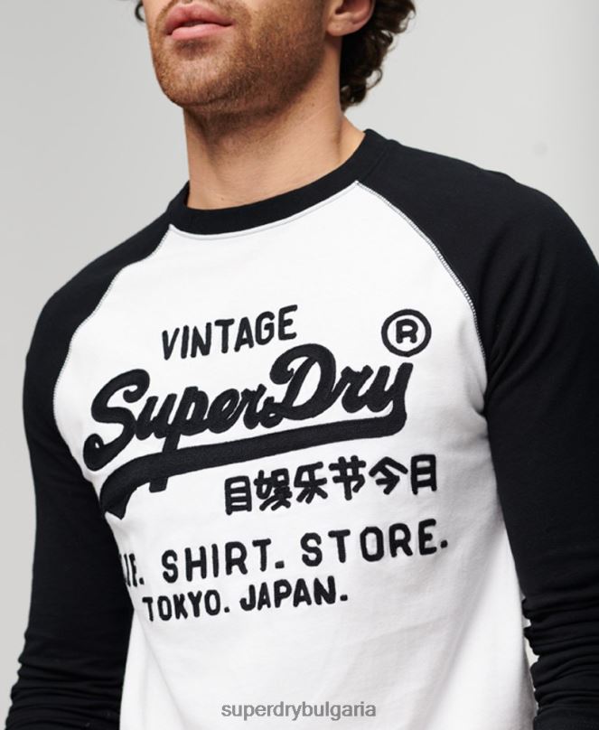 Superdry облекло N00H42 бяло мъже ретро лого магазин реглан горнище с дълъг ръкав