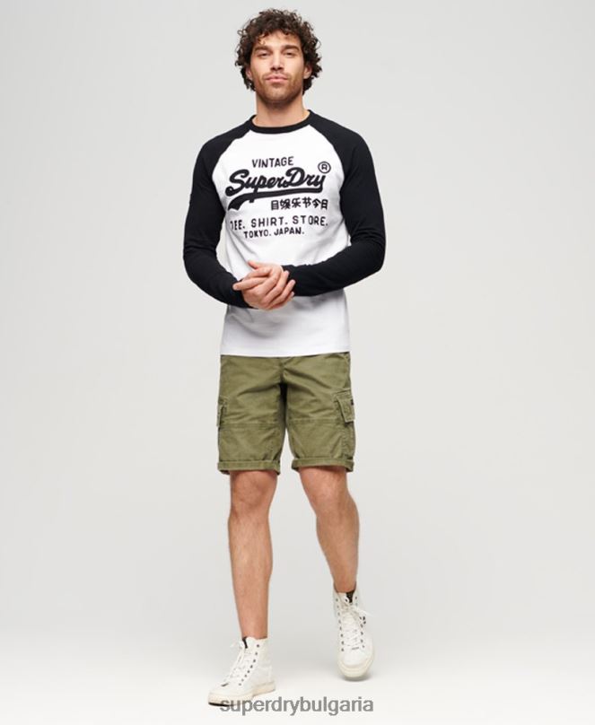 Superdry облекло N00H42 бяло мъже ретро лого магазин реглан горнище с дълъг ръкав