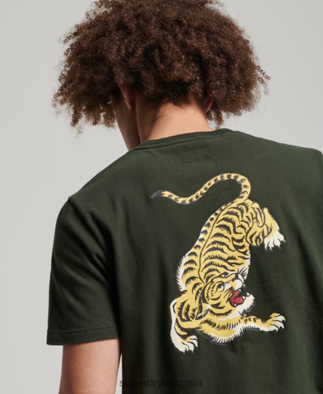 Superdry облекло N00H4795 зелено мъже тениска с ретро лого