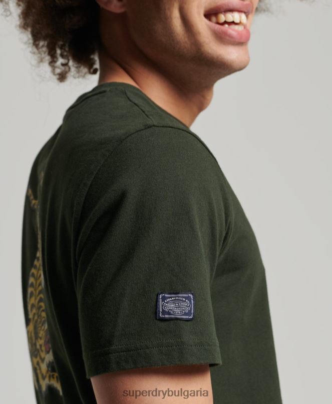 Superdry облекло N00H4795 зелено мъже тениска с ретро лого