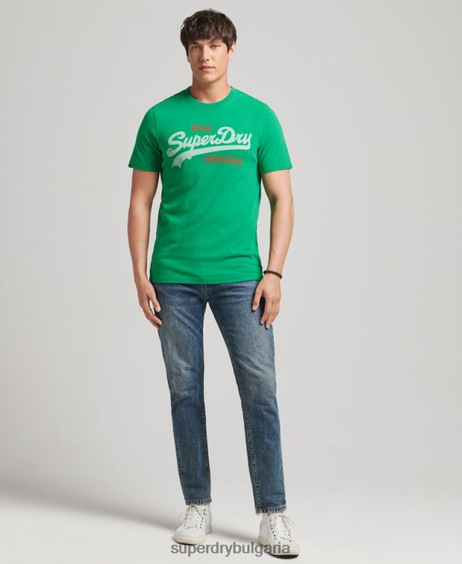 Superdry облекло N00H4797 зелено мъже тениска с ретро лого сода поп