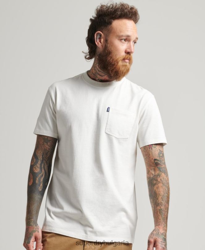 Superdry облекло N00H4798 сметана мъже тениска с джоб от органичен памук