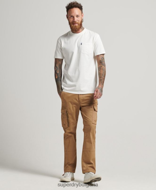 Superdry облекло N00H4798 сметана мъже тениска с джоб от органичен памук