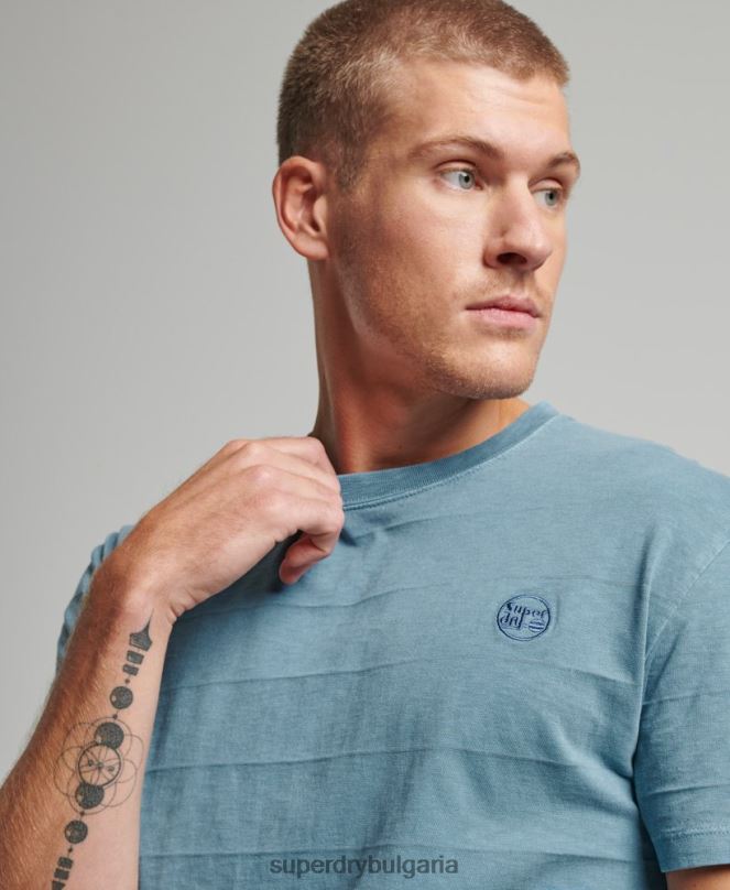 Superdry облекло N00H48 син мъже тениска с ретро текстура от органичен памук