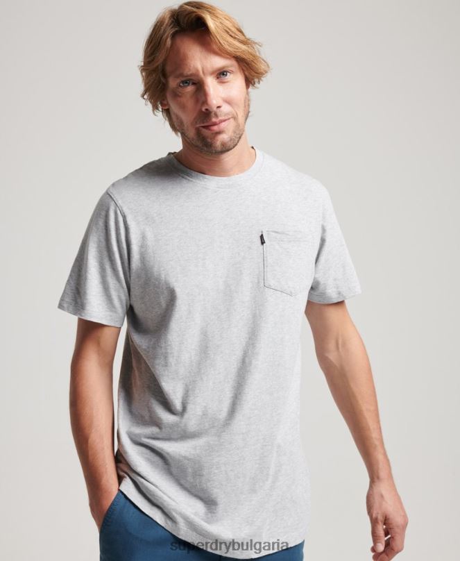 Superdry облекло N00H4800 светло сив мъже тениска с джоб от органичен памук