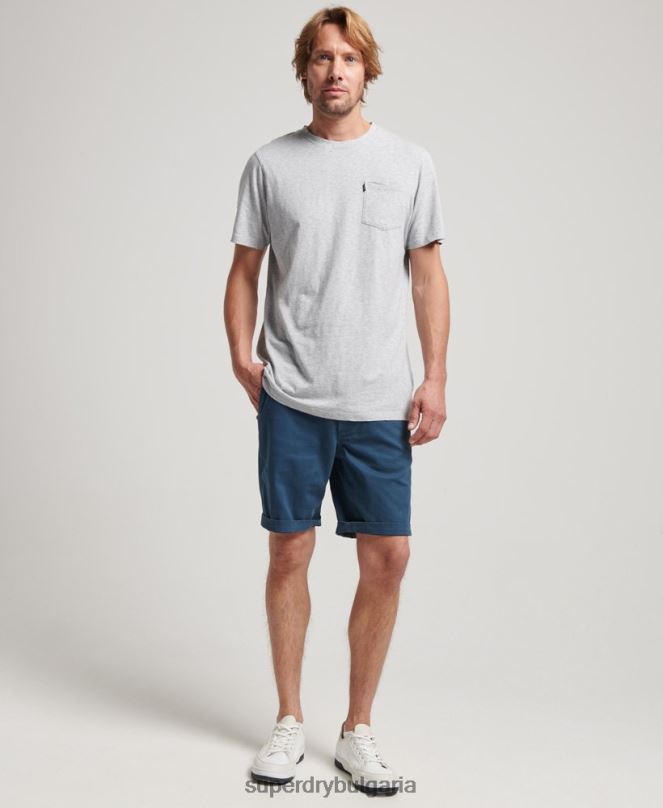 Superdry облекло N00H4800 светло сив мъже тениска с джоб от органичен памук