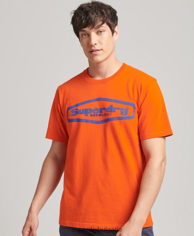 Superdry облекло N00H4804 оранжево мъже игра върху тениска с лого на 90-те
