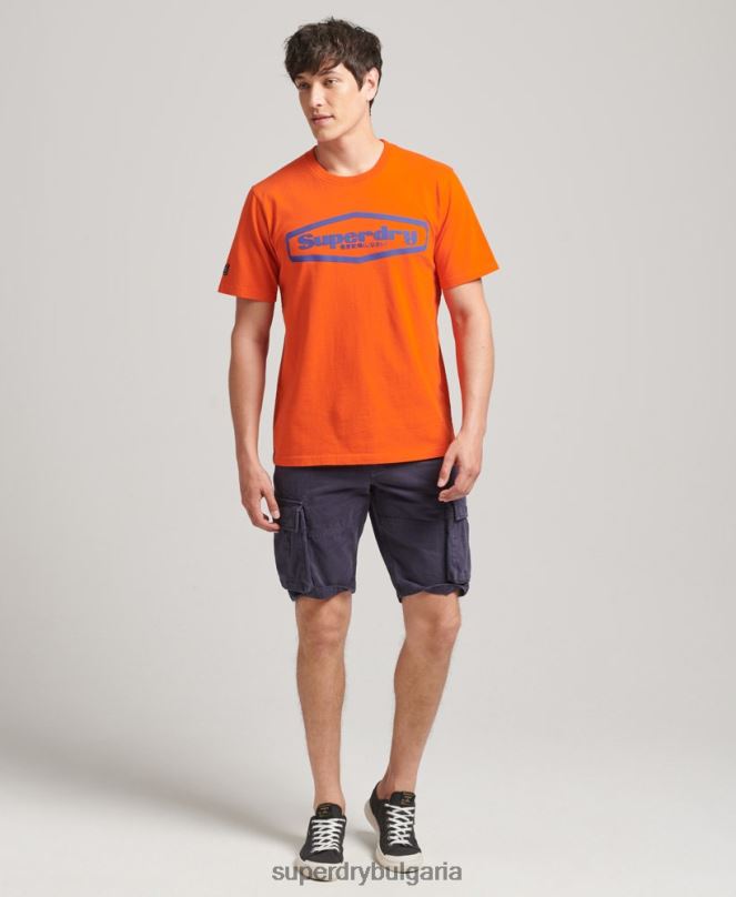 Superdry облекло N00H4804 оранжево мъже игра върху тениска с лого на 90-те
