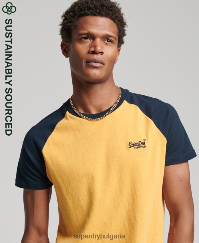 Superdry облекло N00H4805 жълто мъже бейзболна тениска от органичен памук