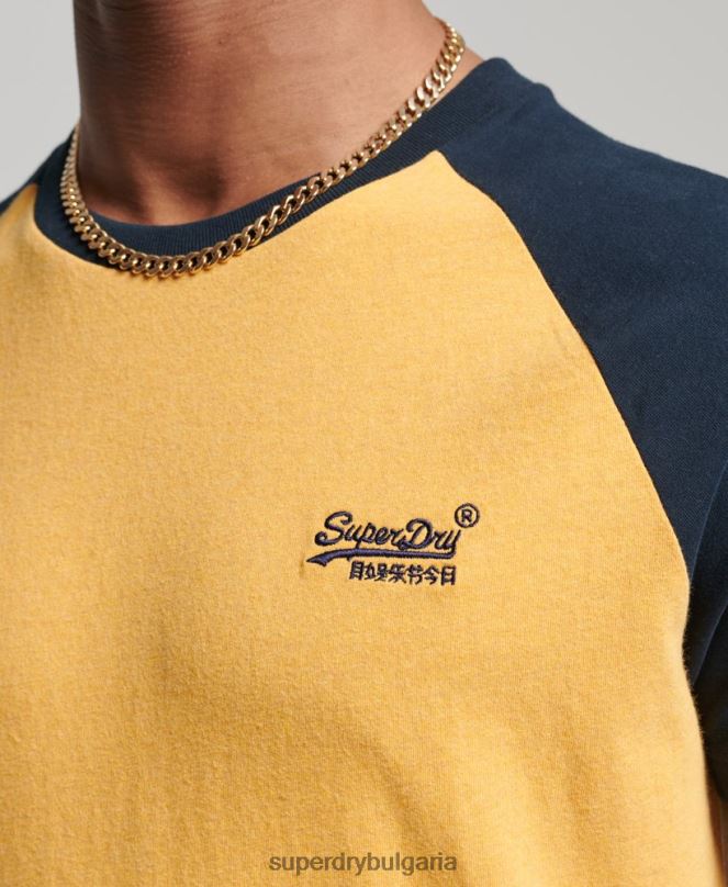 Superdry облекло N00H4805 жълто мъже бейзболна тениска от органичен памук