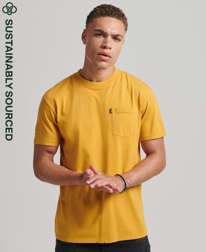 Superdry облекло N00H4806 жълто мъже тениска с джоб от органичен памук