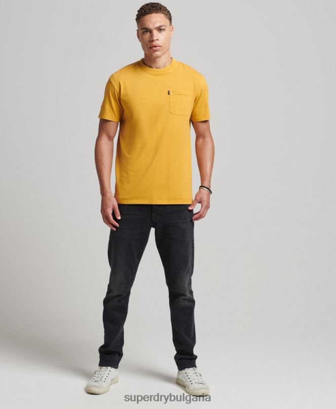 Superdry облекло N00H4806 жълто мъже тениска с джоб от органичен памук