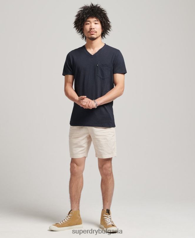 Superdry облекло N00H4807 военноморски флот мъже тениска с джоб с v-образно деколте и органичен памук