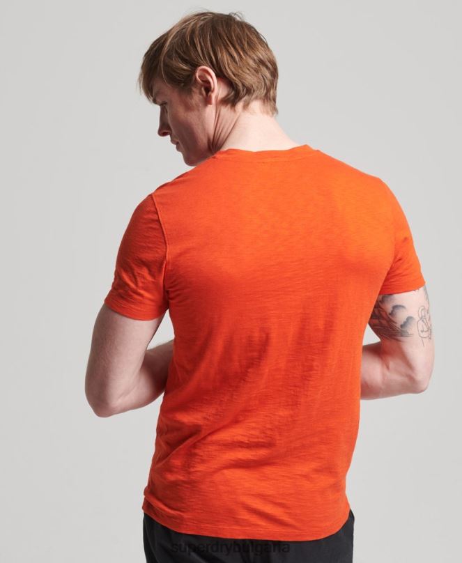 Superdry облекло N00H4810 оранжево мъже тениска с джоб с v-образно деколте и органичен памук