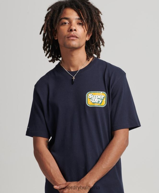 Superdry облекло N00H4811 военноморски флот мъже ретро графична тениска от 70-те на Cooper
