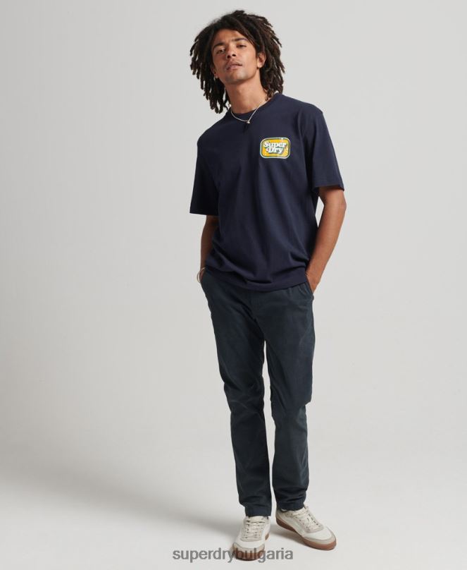 Superdry облекло N00H4811 военноморски флот мъже ретро графична тениска от 70-те на Cooper