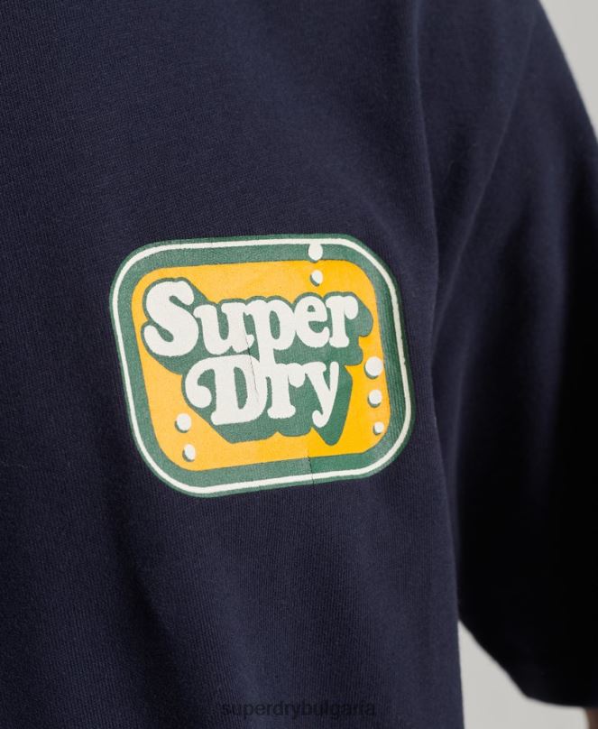 Superdry облекло N00H4811 военноморски флот мъже ретро графична тениска от 70-те на Cooper