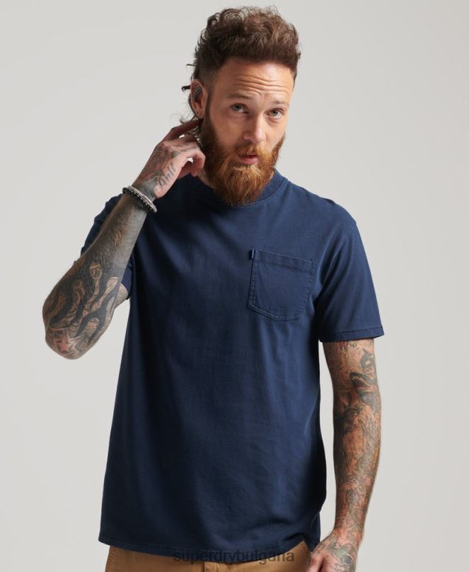 Superdry облекло N00H4812 военноморски флот мъже тениска с джоб от органичен памук