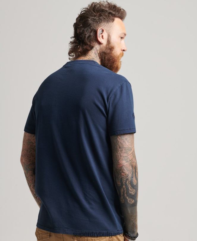 Superdry облекло N00H4812 военноморски флот мъже тениска с джоб от органичен памук