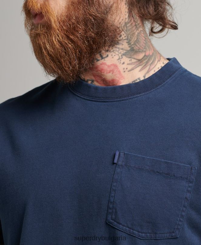 Superdry облекло N00H4812 военноморски флот мъже тениска с джоб от органичен памук