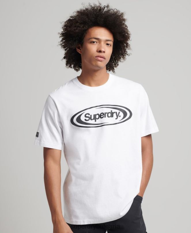 Superdry облекло N00H4813 бяло мъже игра върху тениска с лого на 90-те