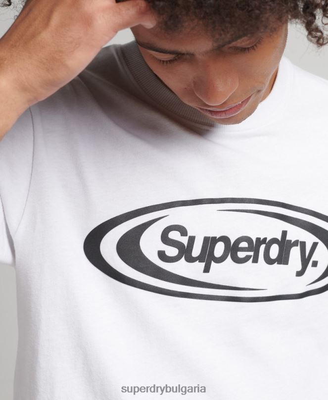 Superdry облекло N00H4813 бяло мъже игра върху тениска с лого на 90-те