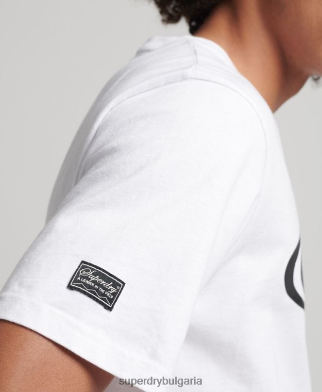Superdry облекло N00H4813 бяло мъже игра върху тениска с лого на 90-те