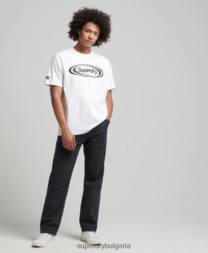 Superdry облекло N00H4813 бяло мъже игра върху тениска с лого на 90-те