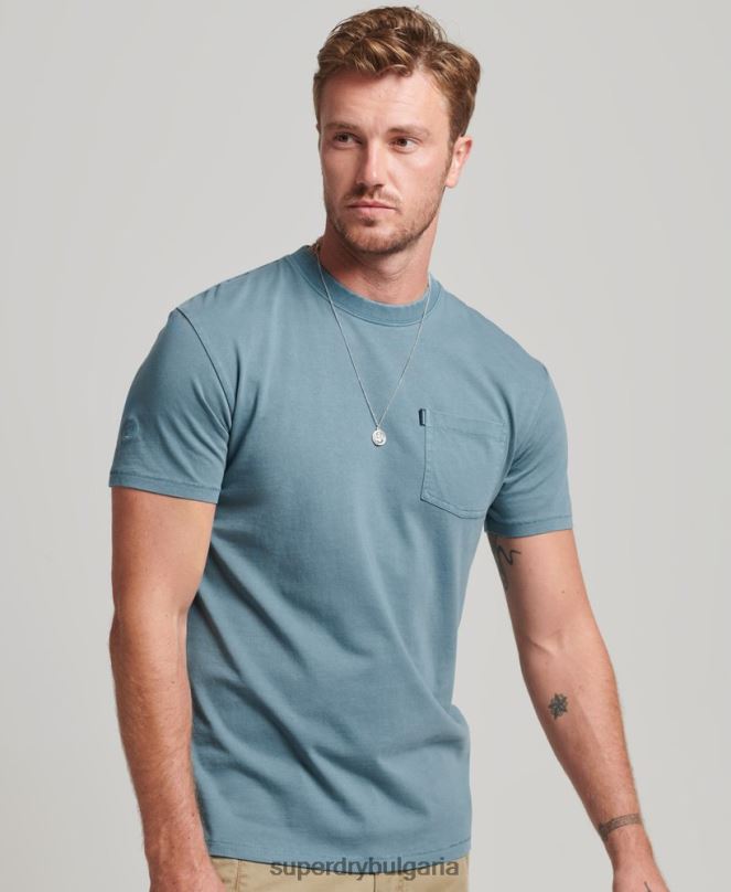 Superdry облекло N00H4814 син мъже тениска с джоб от органичен памук