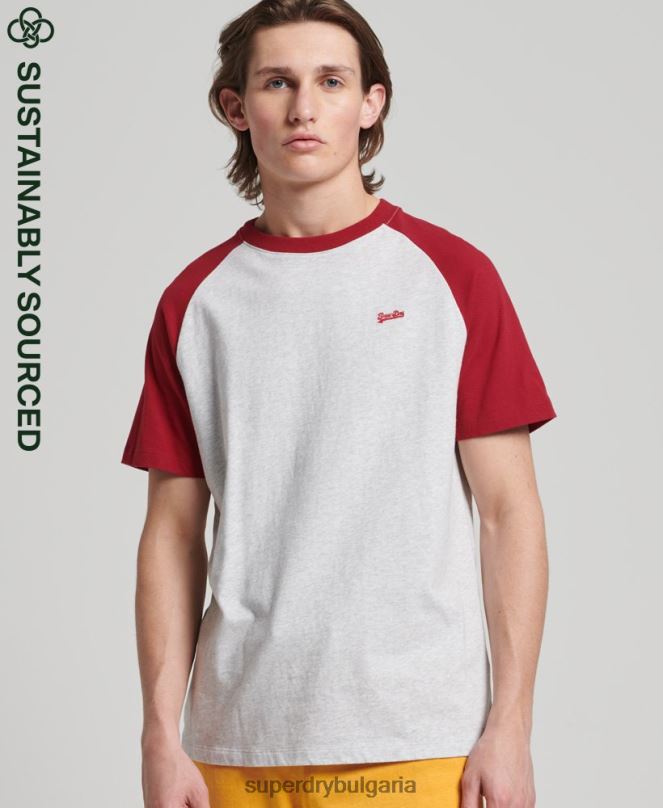 Superdry облекло N00H4816 светло сив мъже Бейзболна тениска с основно лого от органичен памук