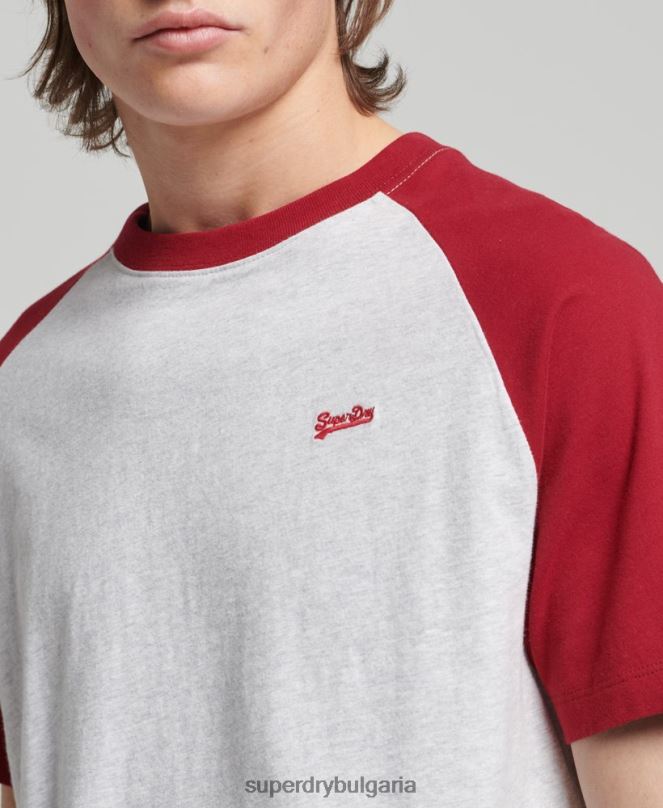 Superdry облекло N00H4816 светло сив мъже Бейзболна тениска с основно лого от органичен памук