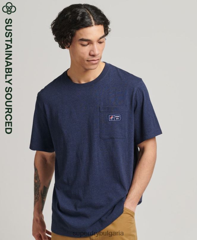 Superdry облекло N00H4818 син мъже тениска с джоб с лого от органичен памук