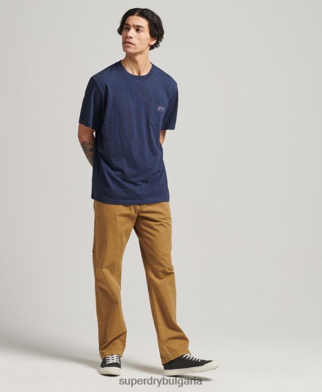 Superdry облекло N00H4818 син мъже тениска с джоб с лого от органичен памук