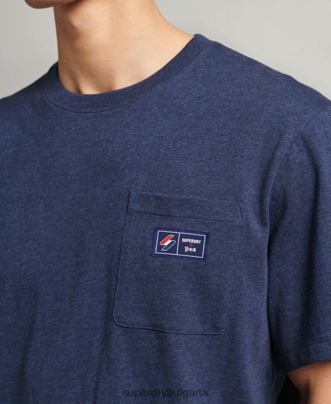 Superdry облекло N00H4818 син мъже тениска с джоб с лого от органичен памук