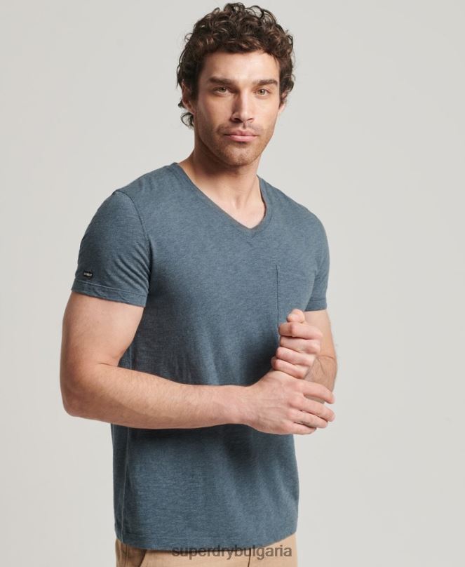 Superdry облекло N00H4819 син мъже тениска с джоб с v-образно деколте и органичен памук