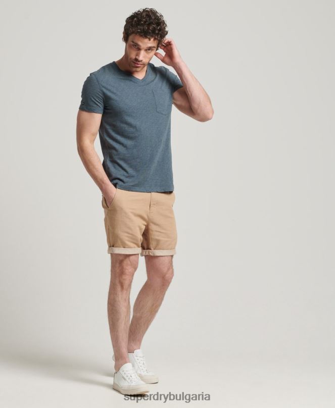 Superdry облекло N00H4819 син мъже тениска с джоб с v-образно деколте и органичен памук