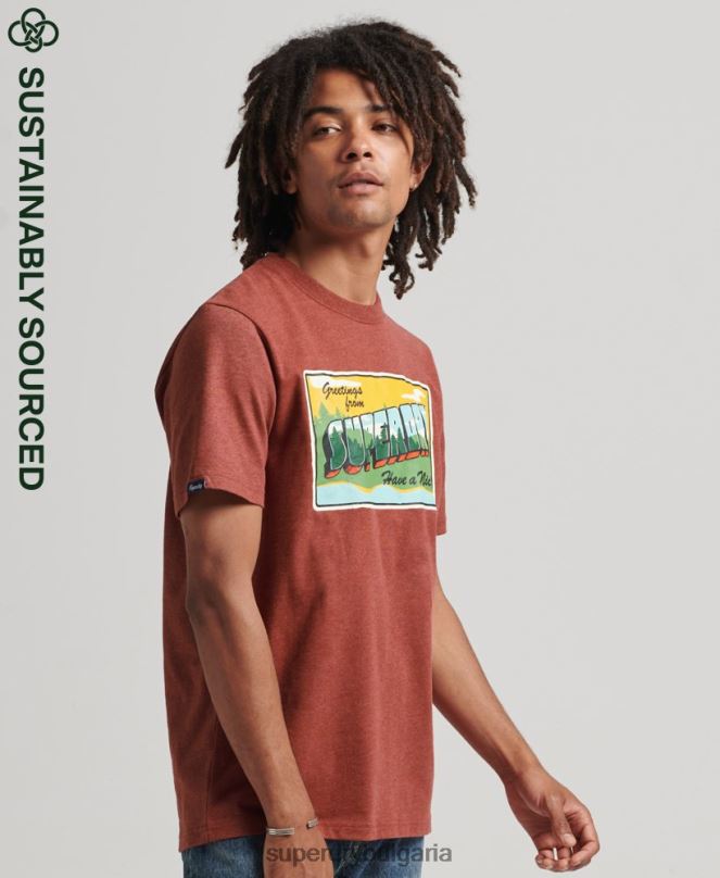 Superdry облекло N00H4820 червен мъже тениска с графична картичка за пътуване