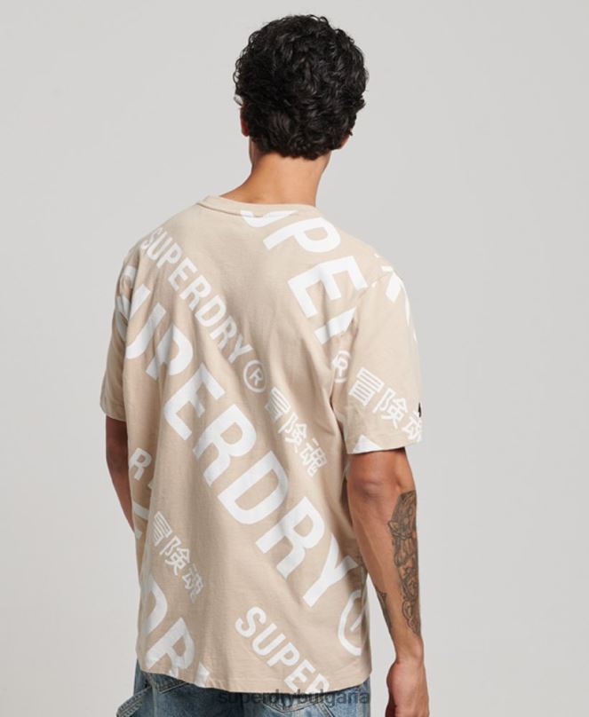 Superdry облекло N00H4821 бежово мъже широка тениска с щампа върху логото