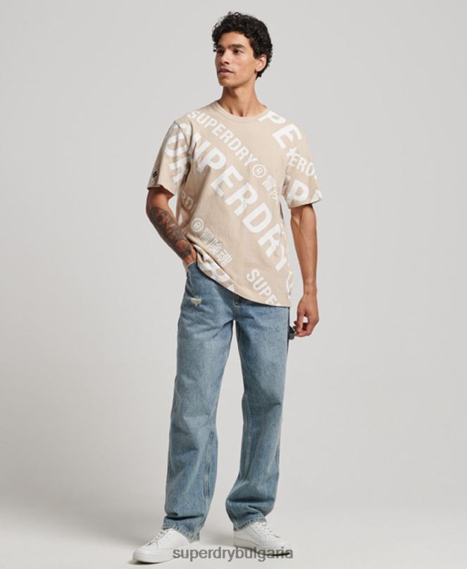 Superdry облекло N00H4821 бежово мъже широка тениска с щампа върху логото
